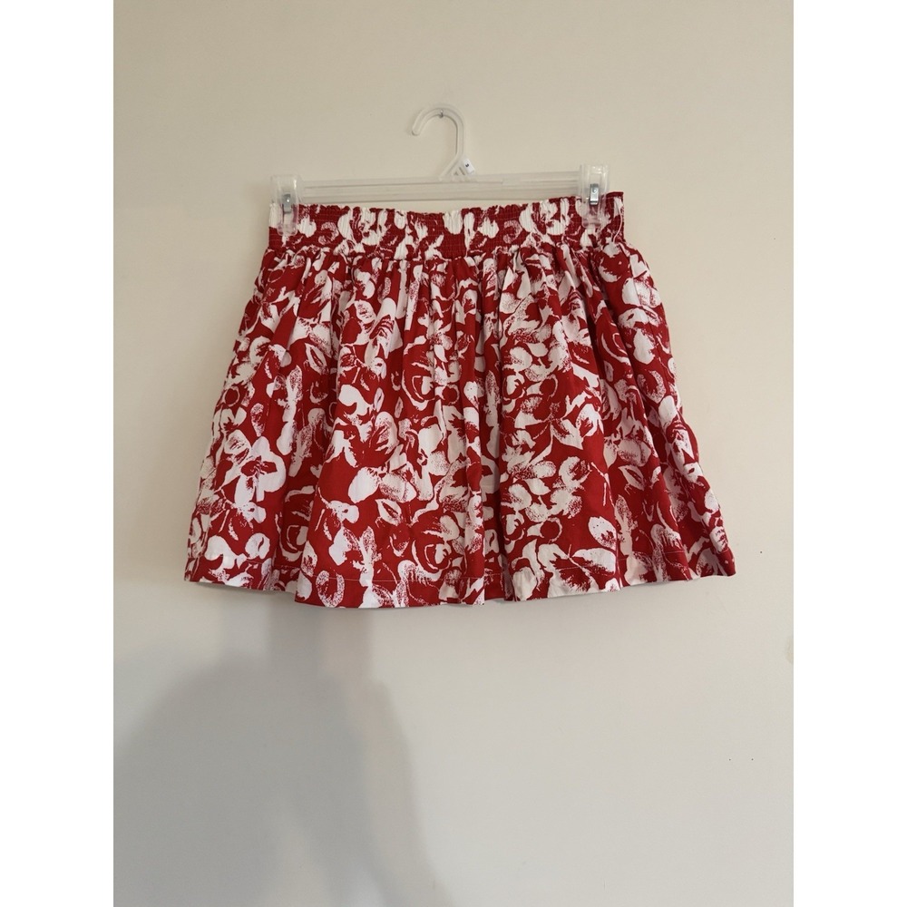 Cute Forever 21 Large Skirt Lined Floral Bright Red Summer Short Flirty